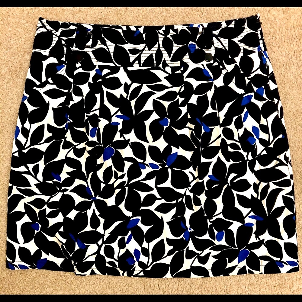 Ann Taylor sz 10, Ivory/Black/Cobalt Pleated Skirt